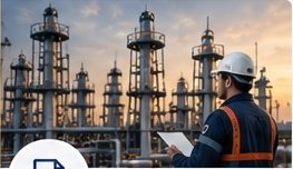 Industrial engineer inspecting petroleum and gas facility infrastructure
